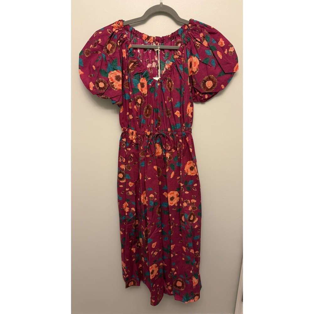 Ulla Johnson Vika Midi Dress Size 2 Ruby Floral Cotton Poplin Puff Sleeve NWT - Picture 5 of 14